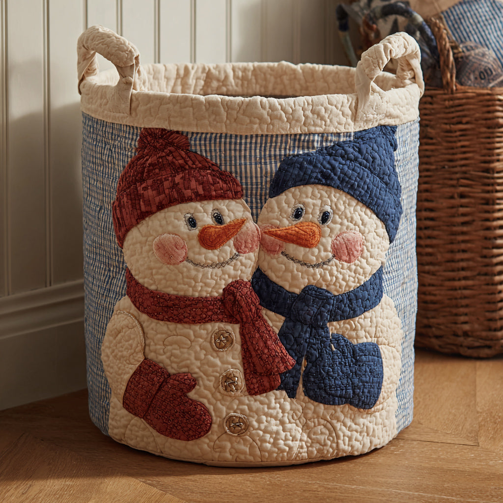 Couple Snowman Gingham Quilted Laundry Basket Best Laundry Hamper Best Christmas Gifts For Mom