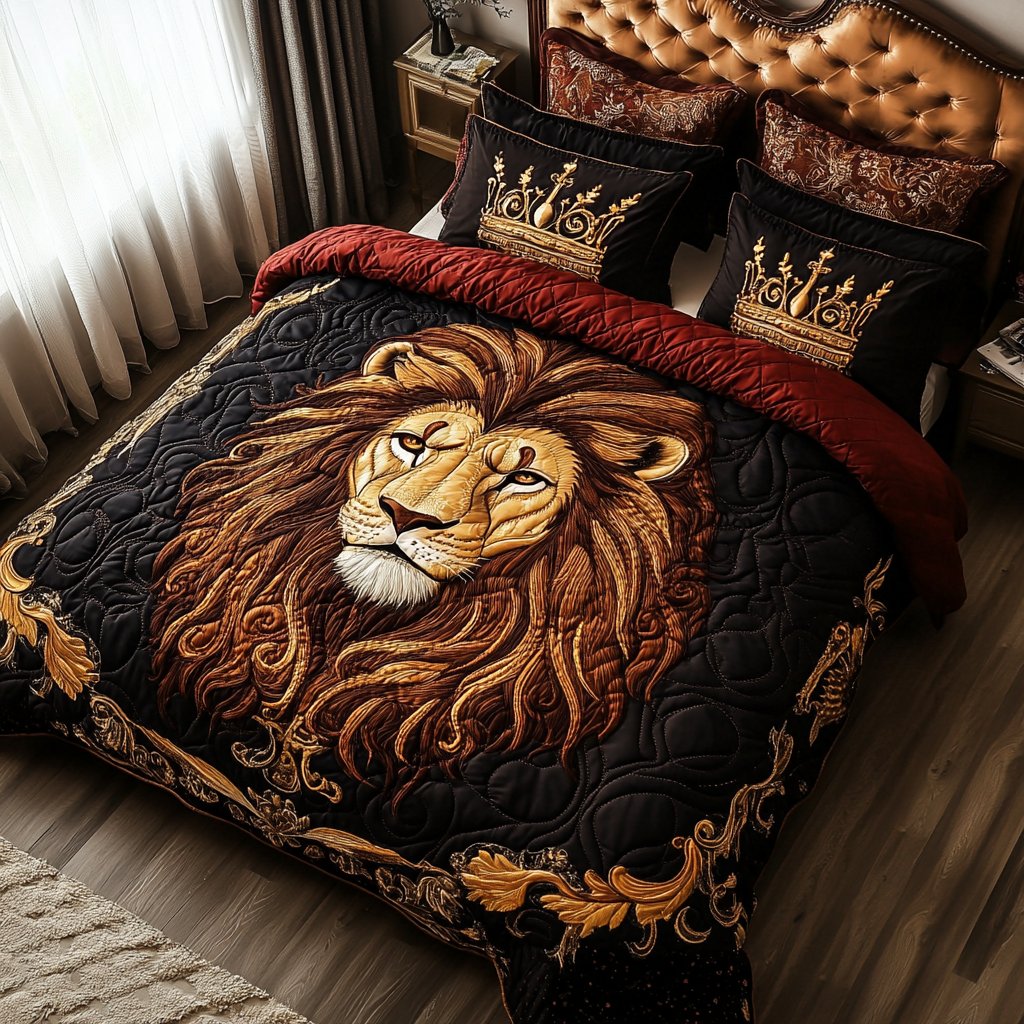 Courageous Majesty Quilted Bedding Set Bed Sheet Set Lion Gifts For Him