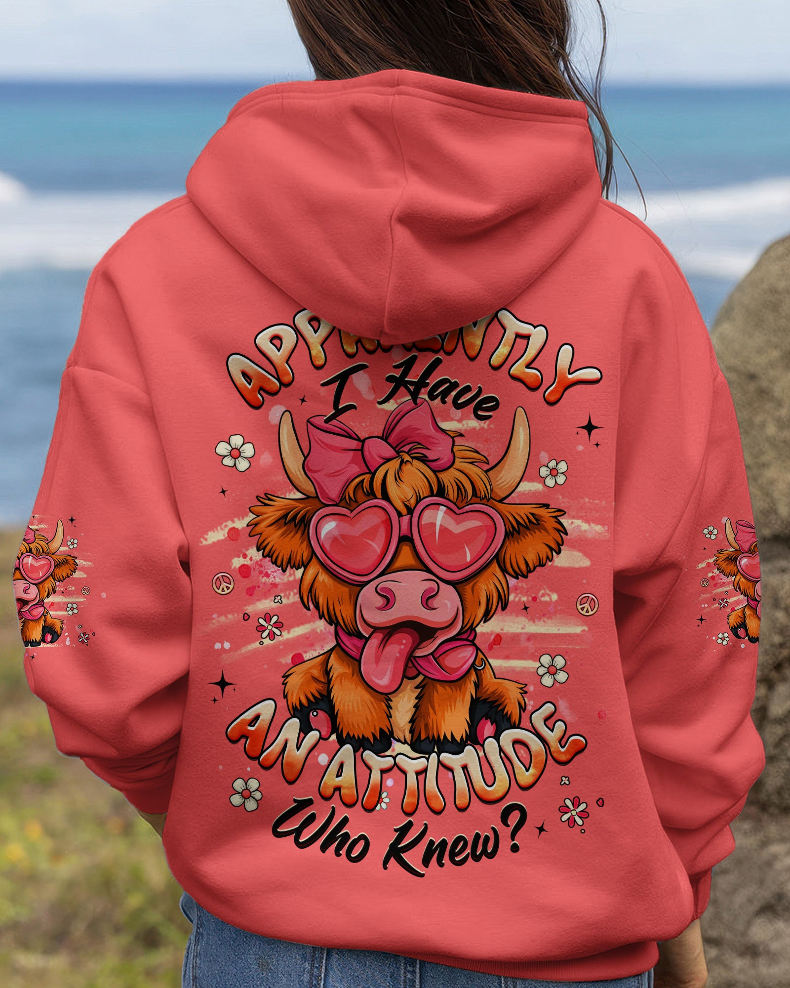 Cow Apparently I Have An Attitude Hoodie Cute Cow With Heart Glasses Merch Gift For Girlfriend - Image 2