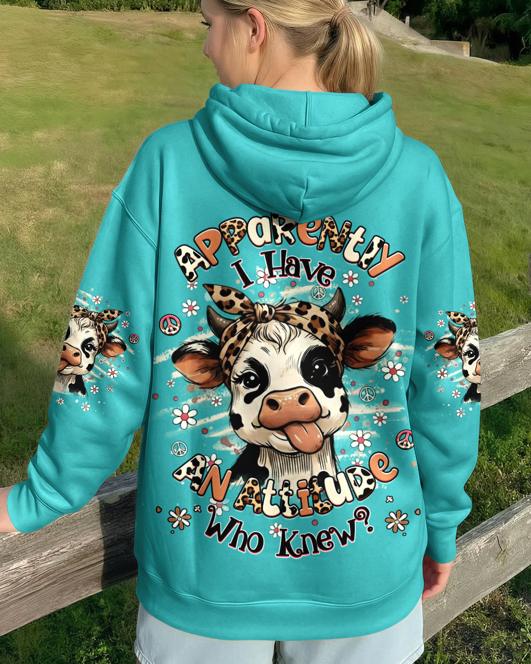 Cow Apparently I Have An Attitude Hoodie Cute Spotted Cow With Leopard Bandana Gift For Women