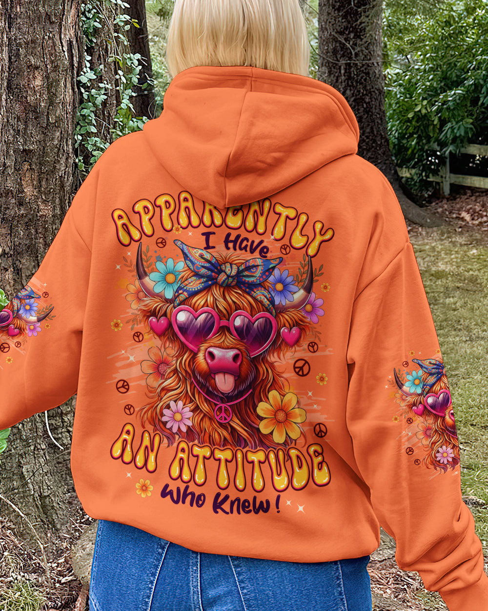 Cow Apparently I Have An Attitude Hoodie Highland Cow With Heart Sunglasses Flowers Gift Ideas