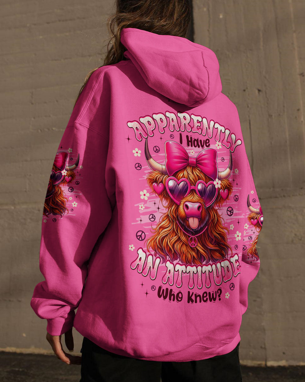 Cow Apparently I Have An Attitude Hoodie Sassy Cow With Pink Bow Heart Sunglasses Gift For Wife - Image 2