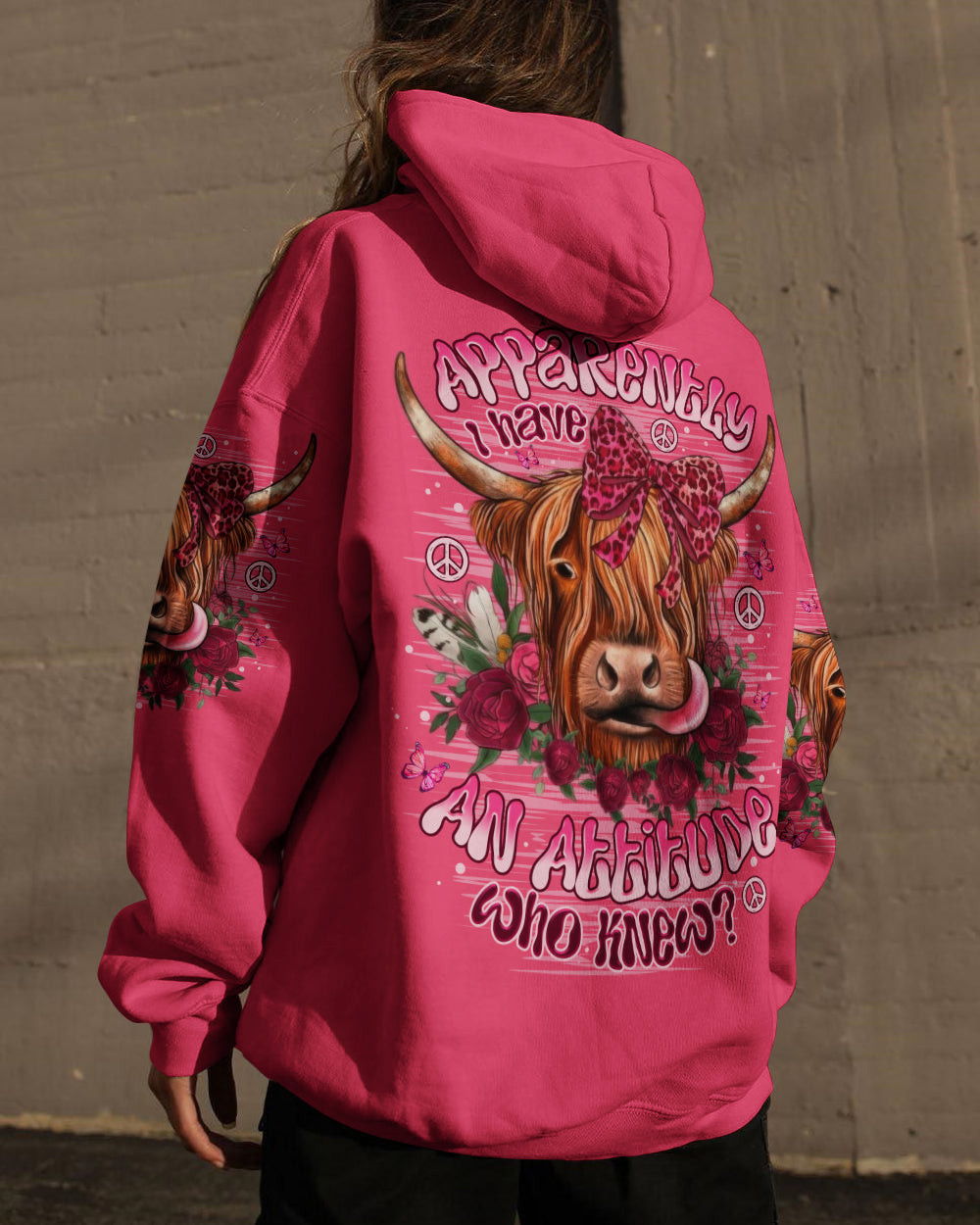 Cow Apparently I Have An Attitude Hoodie Sassy Cow With Pink Bow Roses Merch Gift For Sisters - Image 2