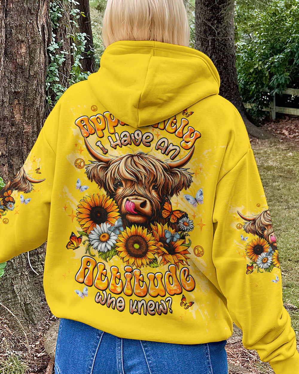 Cow Apparently I Have An Attitude Hoodie Sassy Cow With Sunflowers Butterflies Gift For Girlfriend - Image 2