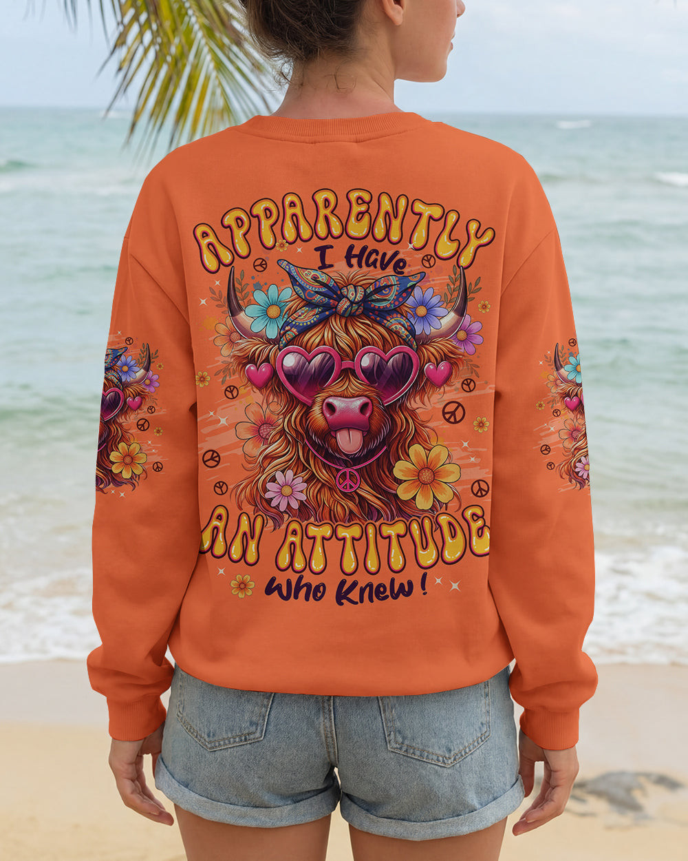 Cow Apparently I Have An Attitude Sweatshirt Cow With Heart Sunglasses Flowers Gift For Farm Lover - Image 2
