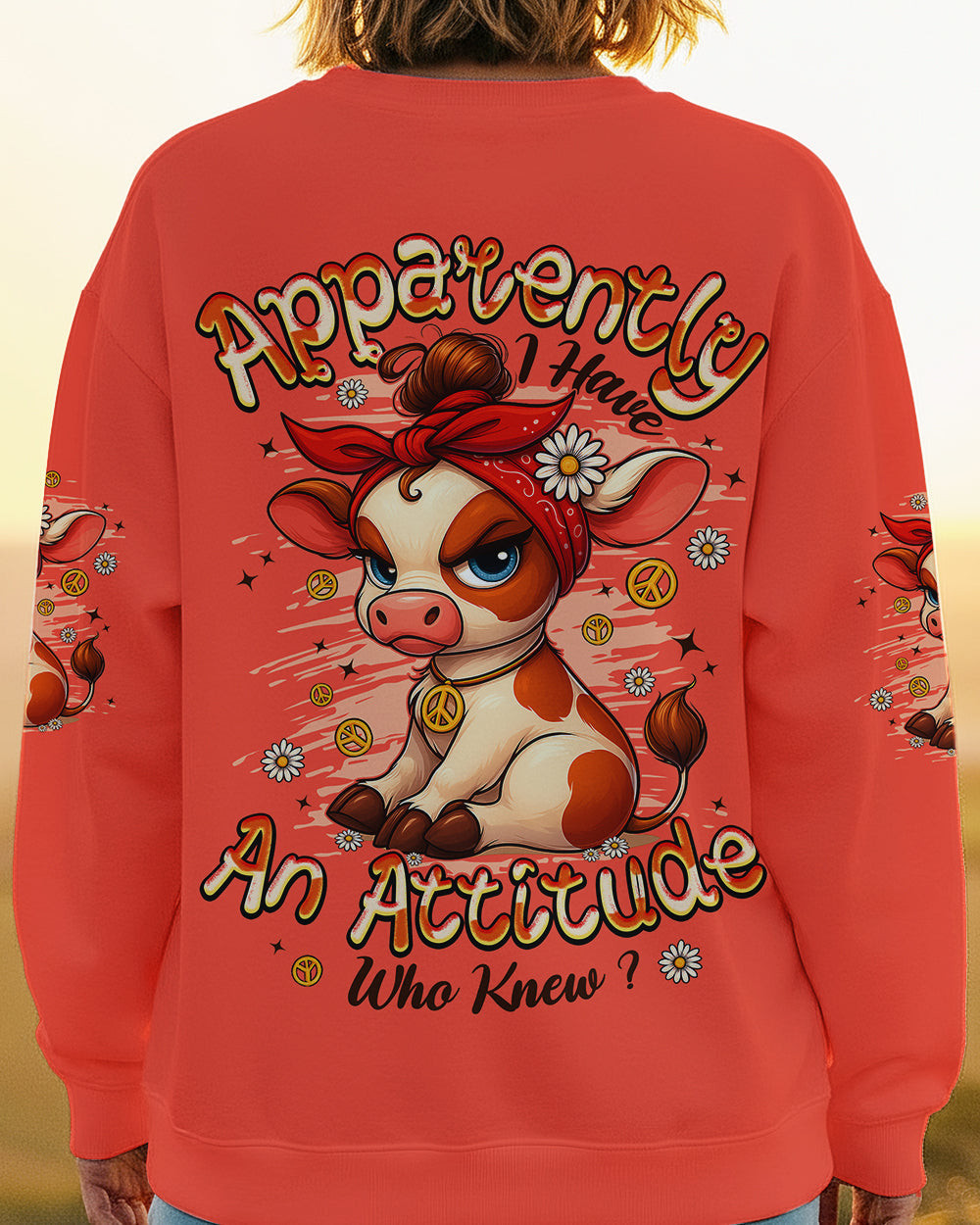 Cow Apparently I Have An Attitude Sweatshirt Cute Angry Cow Cartoon Clothing Gift For Wife - Image 2