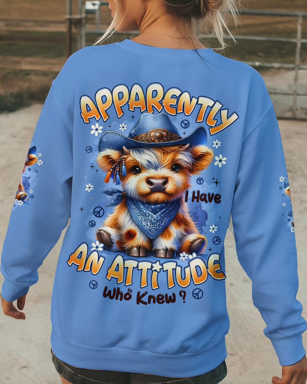 Cow Apparently I Have An Attitude Sweatshirt Cute Cowboy Cow Apparel Gift For Farm Lovers - Image 2