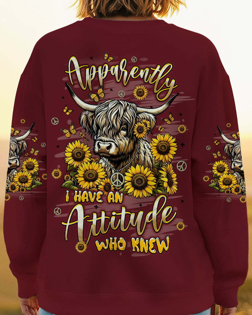 Cow Apparently I Have An Attitude Sweatshirt Sunflower Cow Merch Gift For Farm Lovers - Image 2