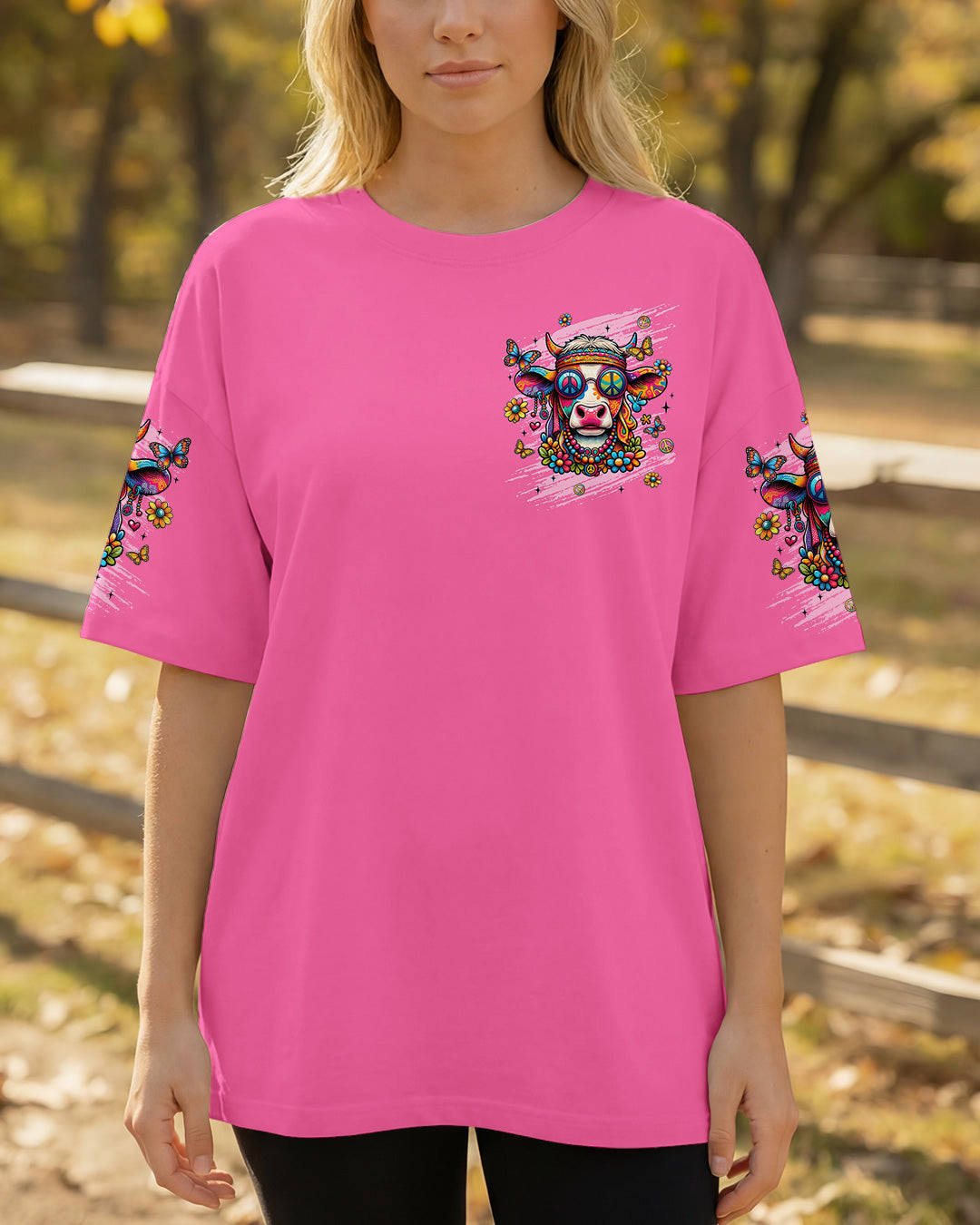 Cow Apparently I Have An Attitude T-Shirt Colorful Cow With Peace Glasses Flowers Gift For Wife