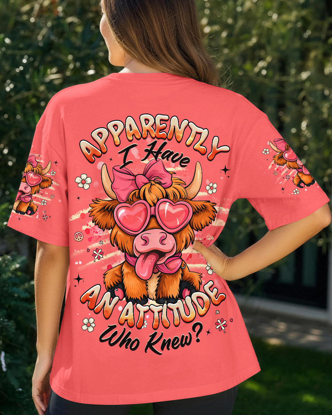 Cow Apparently I Have An Attitude T-Shirt Cute Cow With Heart Glasses Merch Gift For Daughter