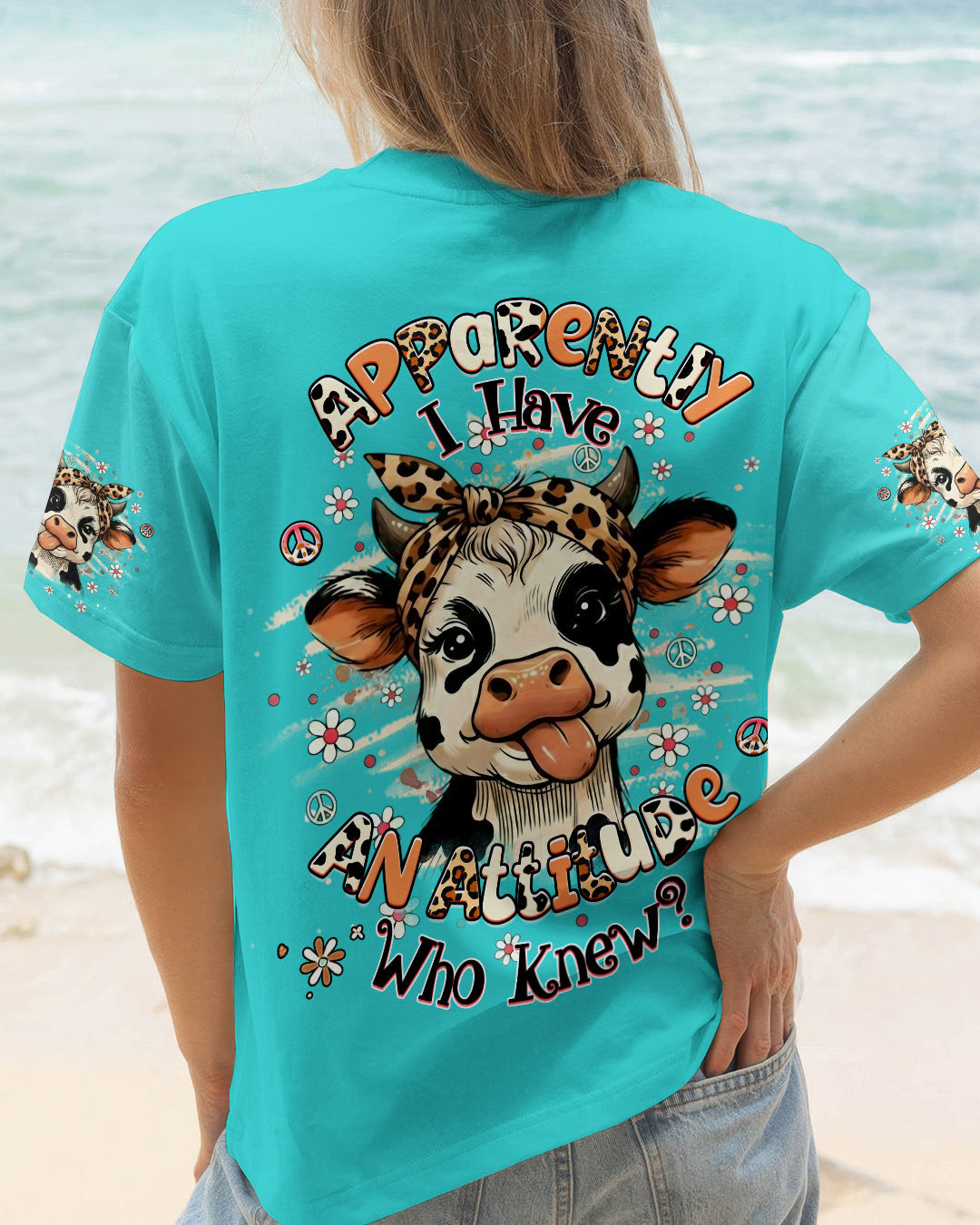 Cow Apparently I Have An Attitude T-Shirt Cute Spotted Cow With Leopard Bandana Gift For Women
