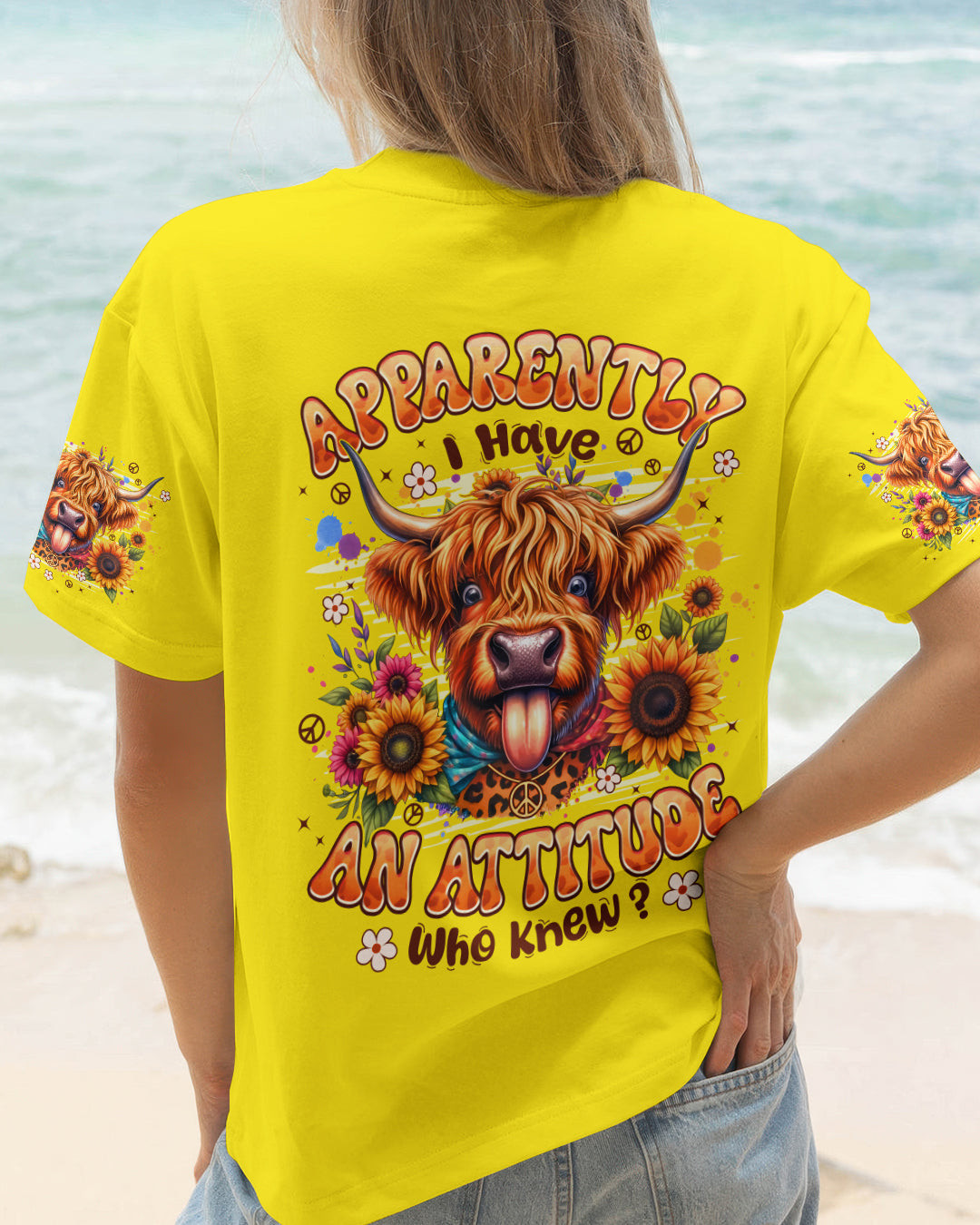 Cow Apparently I Have An Attitude T-Shirt Highland Cow Sunflower And Peace Gift For Pet Lover - Image 2