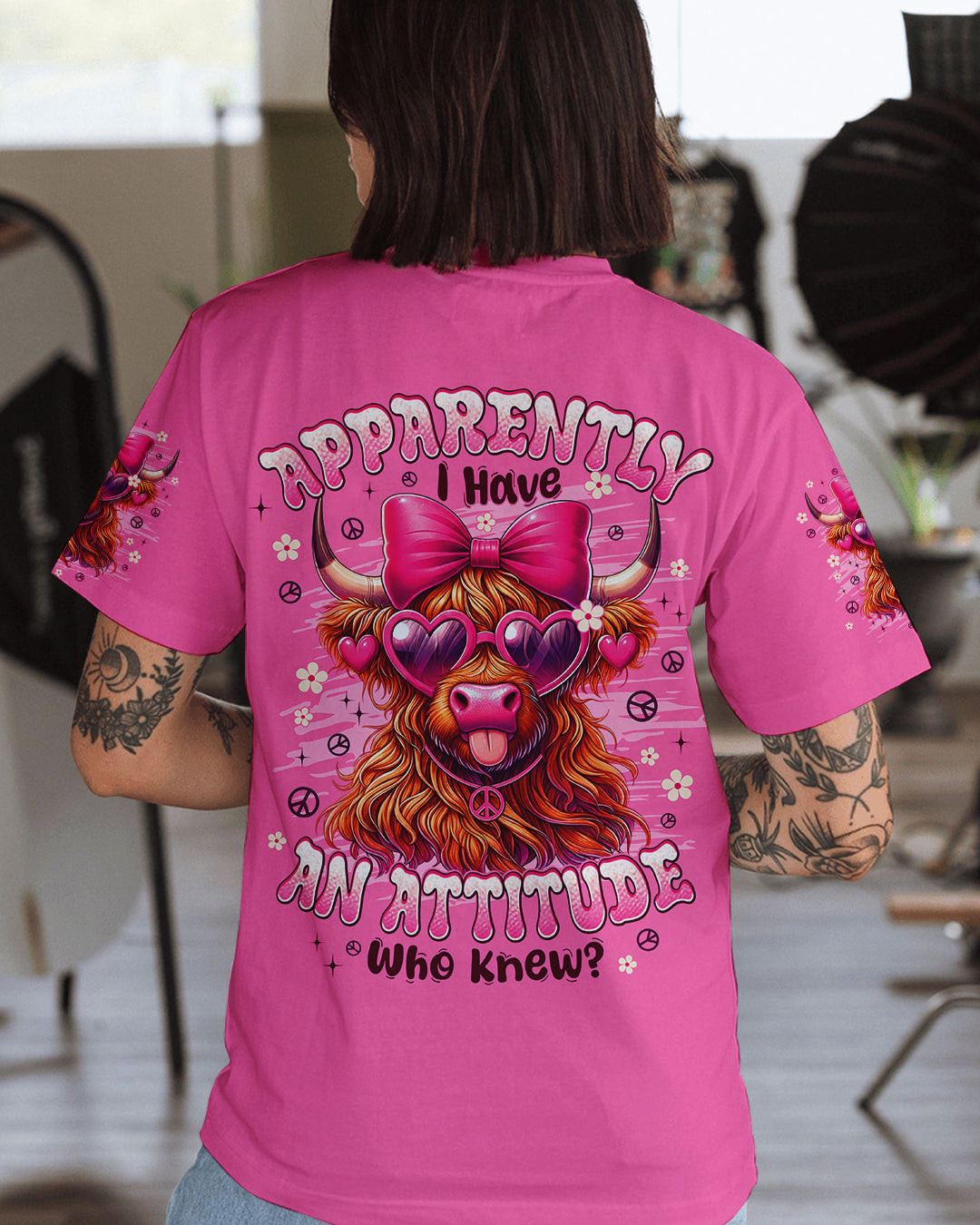 Cow Apparently I Have An Attitude T-Shirt Sassy Cow With Pink Bow Heart Sunglasses Gift For Mom