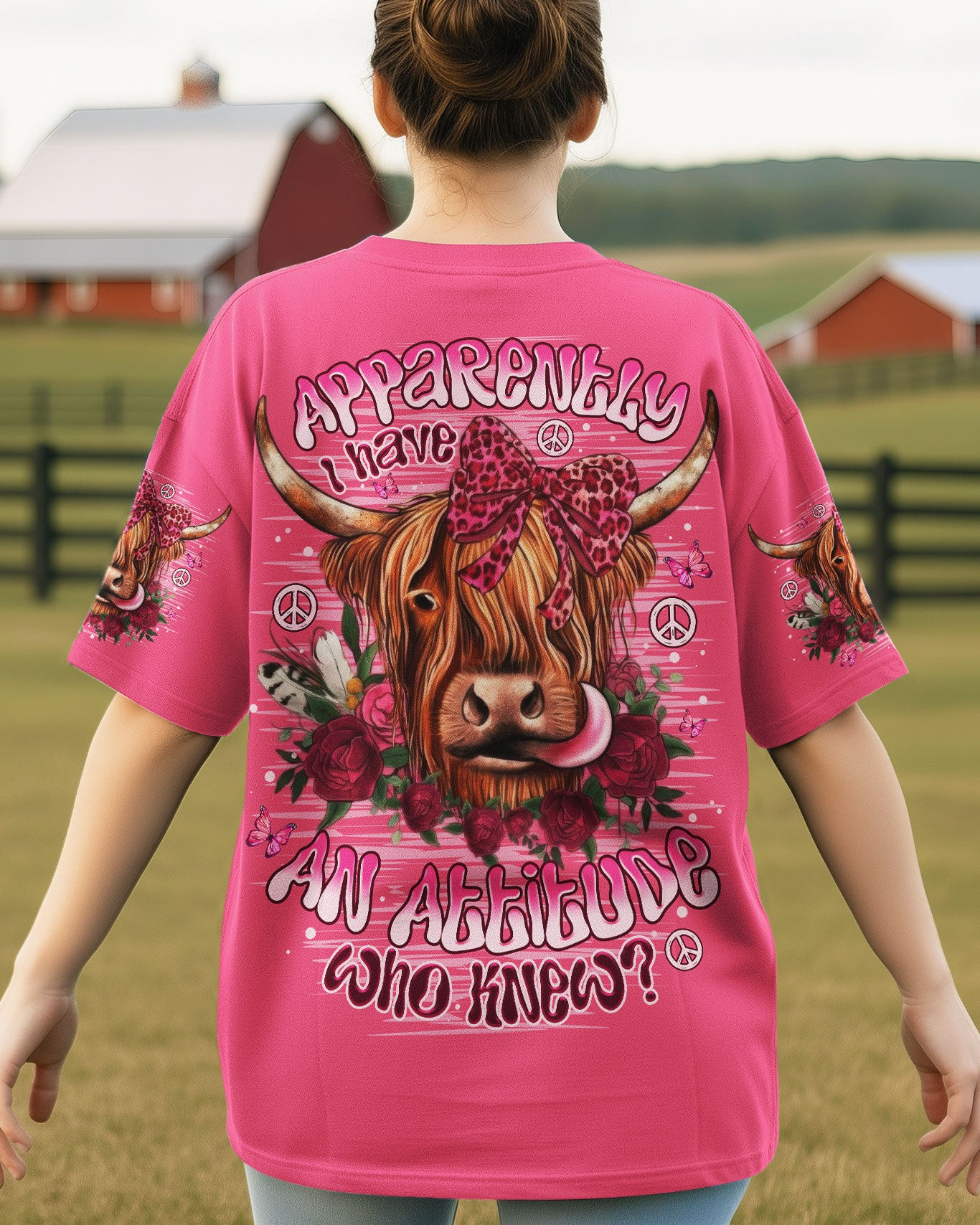 Cow Apparently I Have An Attitude T-Shirt Sassy Cow With Pink Bow Roses Merch Gift For Mom - Image 2