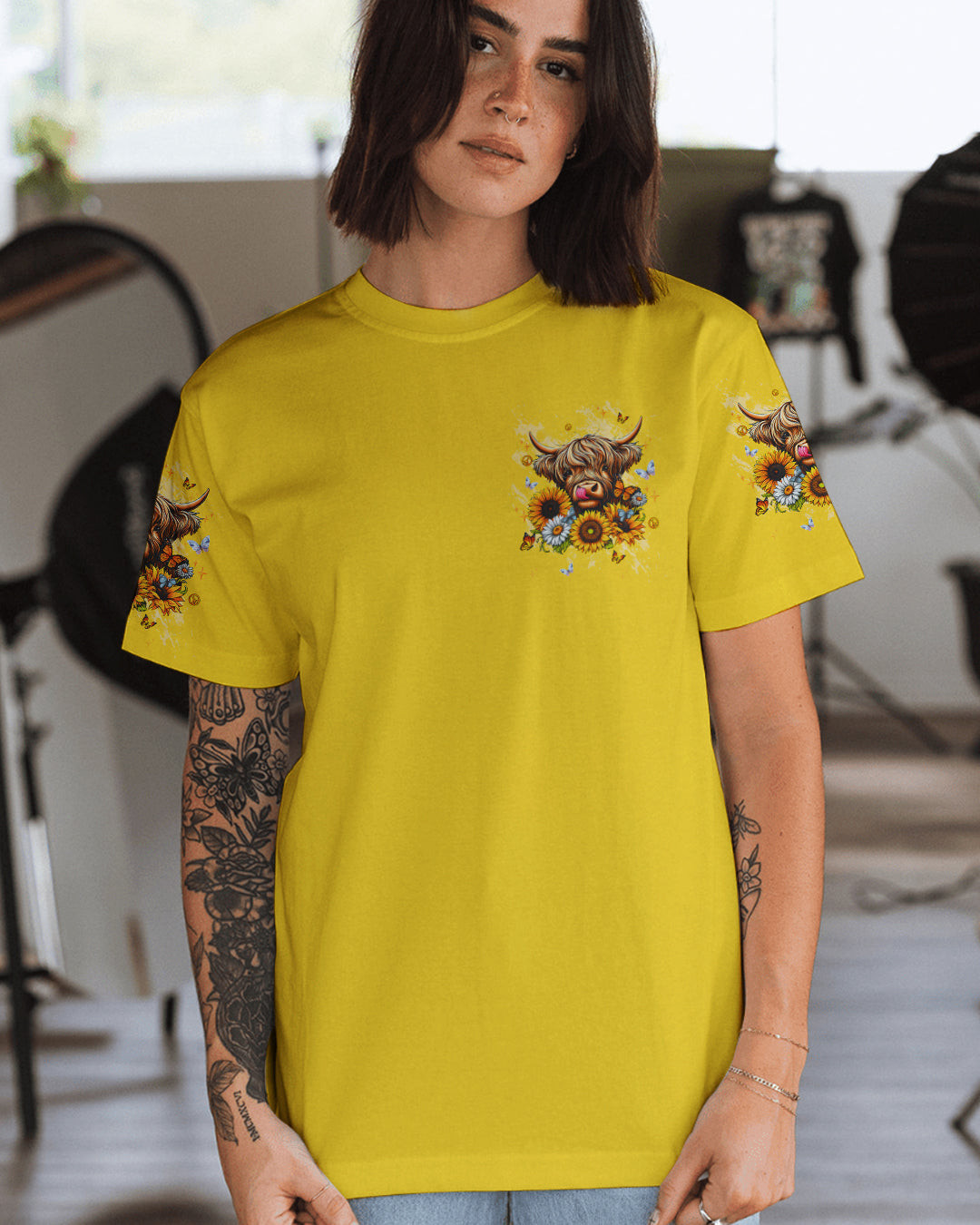 Cow Apparently I Have An Attitude T-Shirt Sassy Cow With Sunflowers Butterflies Gift For Sister