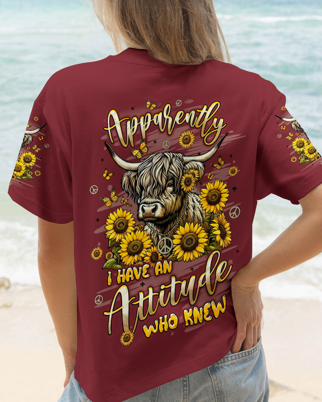 Cow Apparently I Have An Attitude T-Shirt Sunflower Cow Clothing Gift For Farm Lovers - Image 2