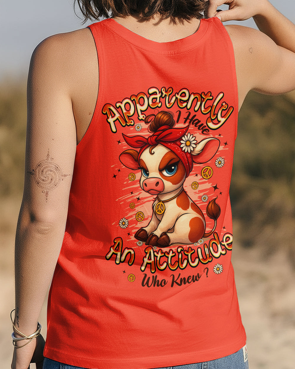 Cow Apparently I Have An Attitude Tank Top Cute Angry Cow Cartoon Merch Gift For Farm Lover - Image 2