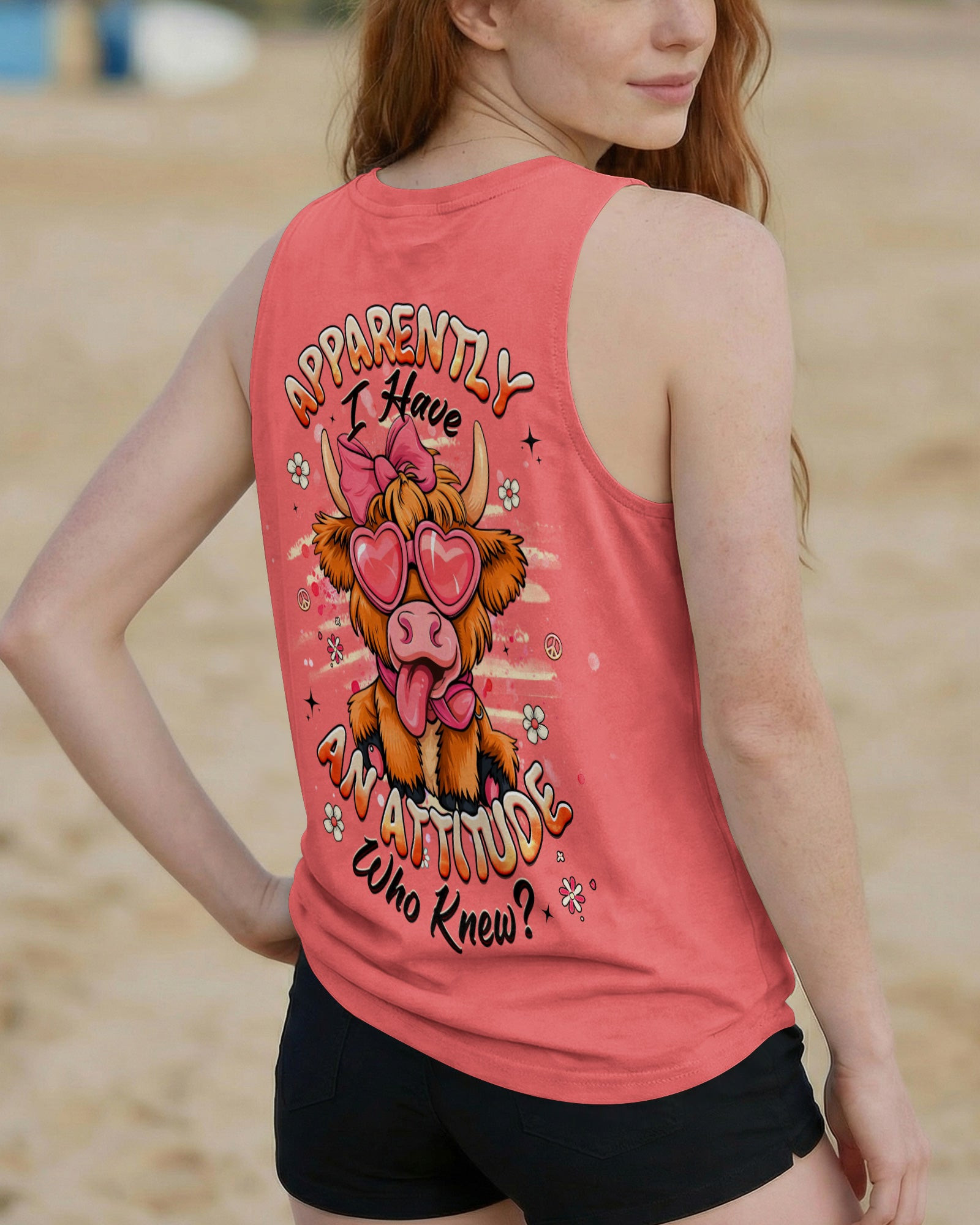 Cow Apparently I Have An Attitude Tank Top Cute Cow With Heart Glasses Merch Gift For Girlfriend - Image 2