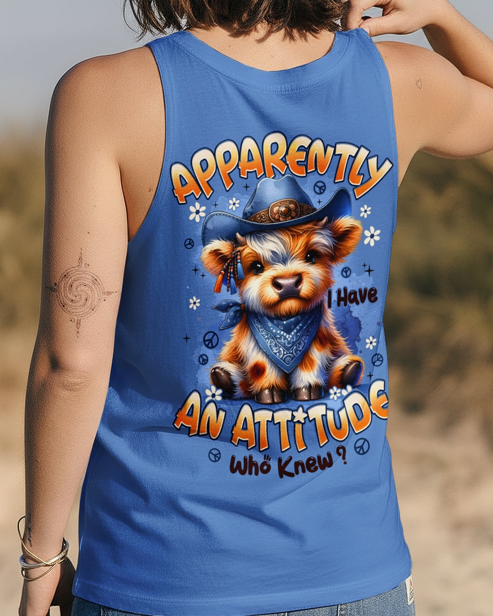 Cow Apparently I Have An Attitude Tank Top Cute Cowboy Cow Clothing Gift For Farm Lovers - Image 2