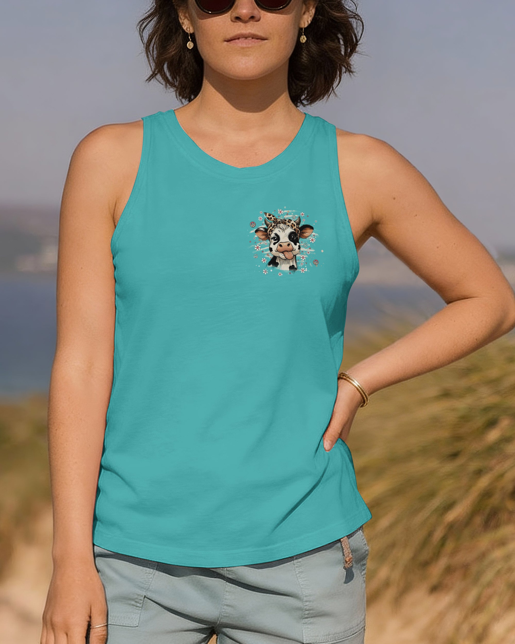 Cow Apparently I Have An Attitude Tank Top Cute Spotted Cow With Leopard Bandana Gift For Women