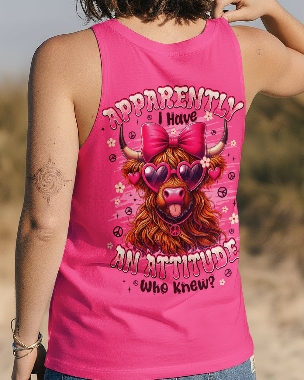 Cow Apparently I Have An Attitude Tank Top Sassy Cow With Pink Bow Heart Sunglasses Gift For Wife