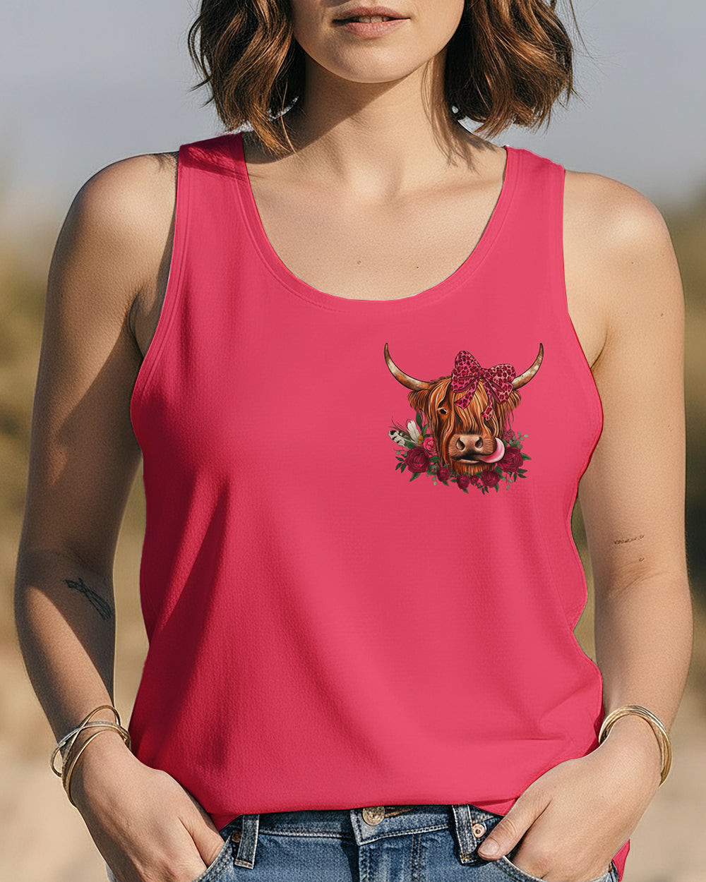Cow Apparently I Have An Attitude Tank Top Sassy Cow With Pink Bow Roses Merch Gift For Daughter