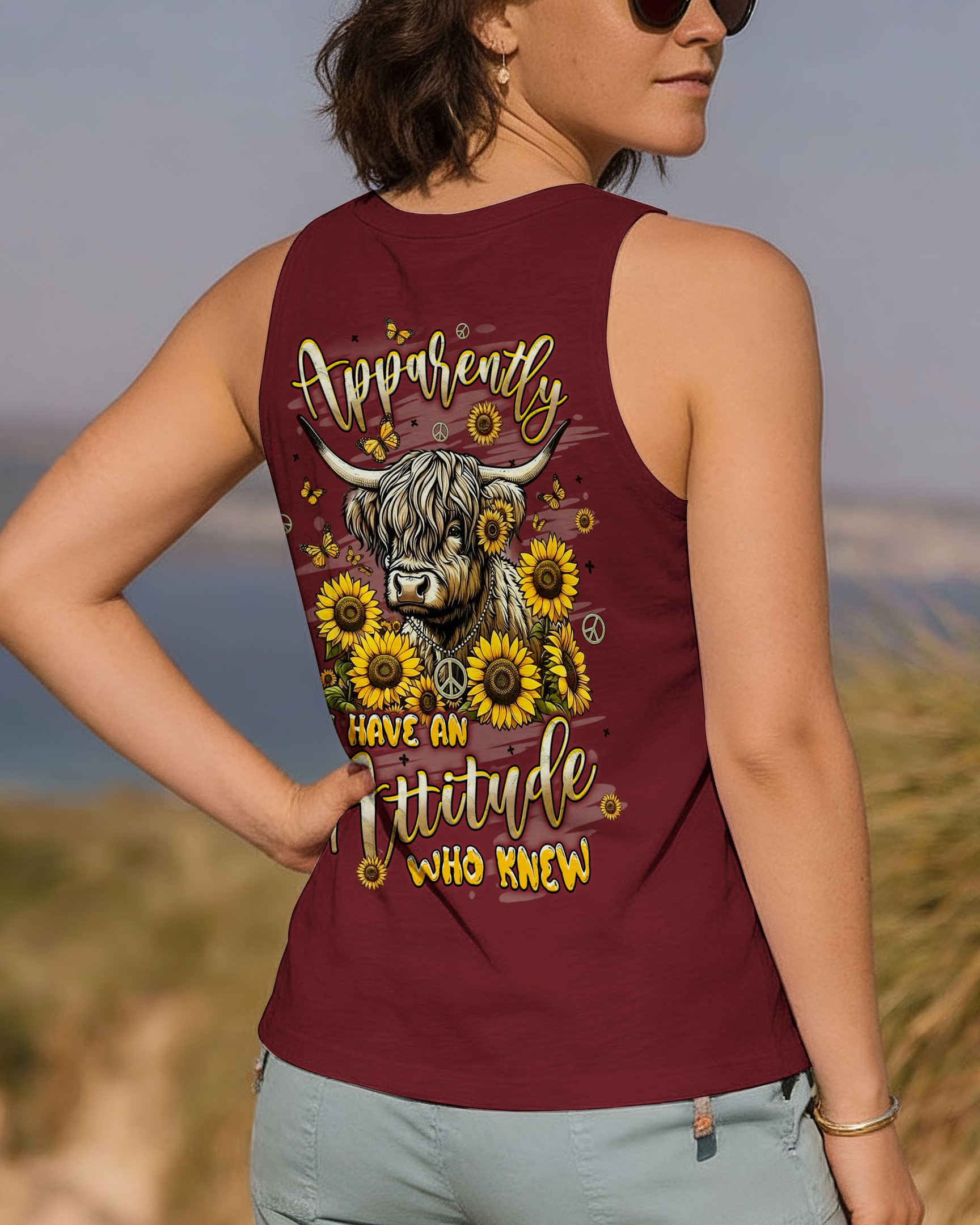 Cow Apparently I Have An Attitude Tank Top Sunflower Cow Clothing Gift For Farm Lovers - Image 2