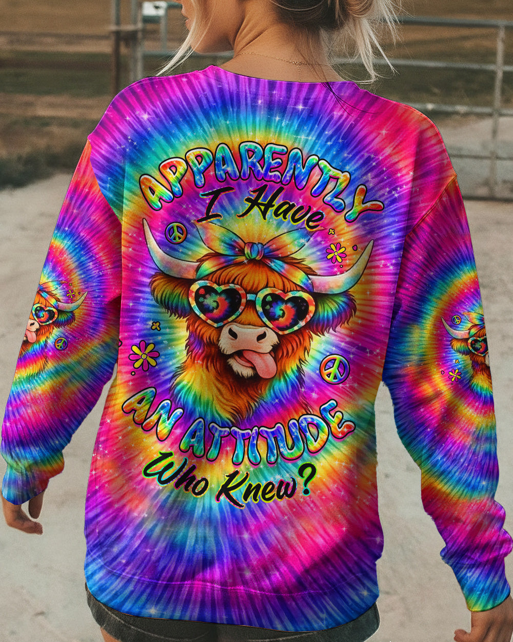 Cow Apparently I Have An Attitude Tie Dye Sweatshirt Funny Farm Animal Merch Gift For Her - Image 2