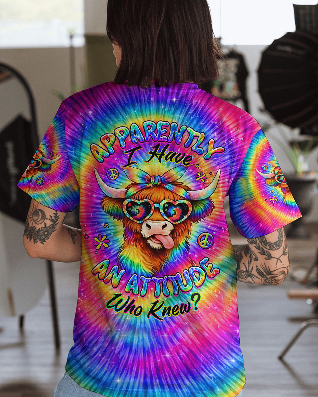 Cow Apparently I Have An Attitude Tie Dye T-Shirt Funny Farm Animal Merch Gift For Cow Lover - Image 2