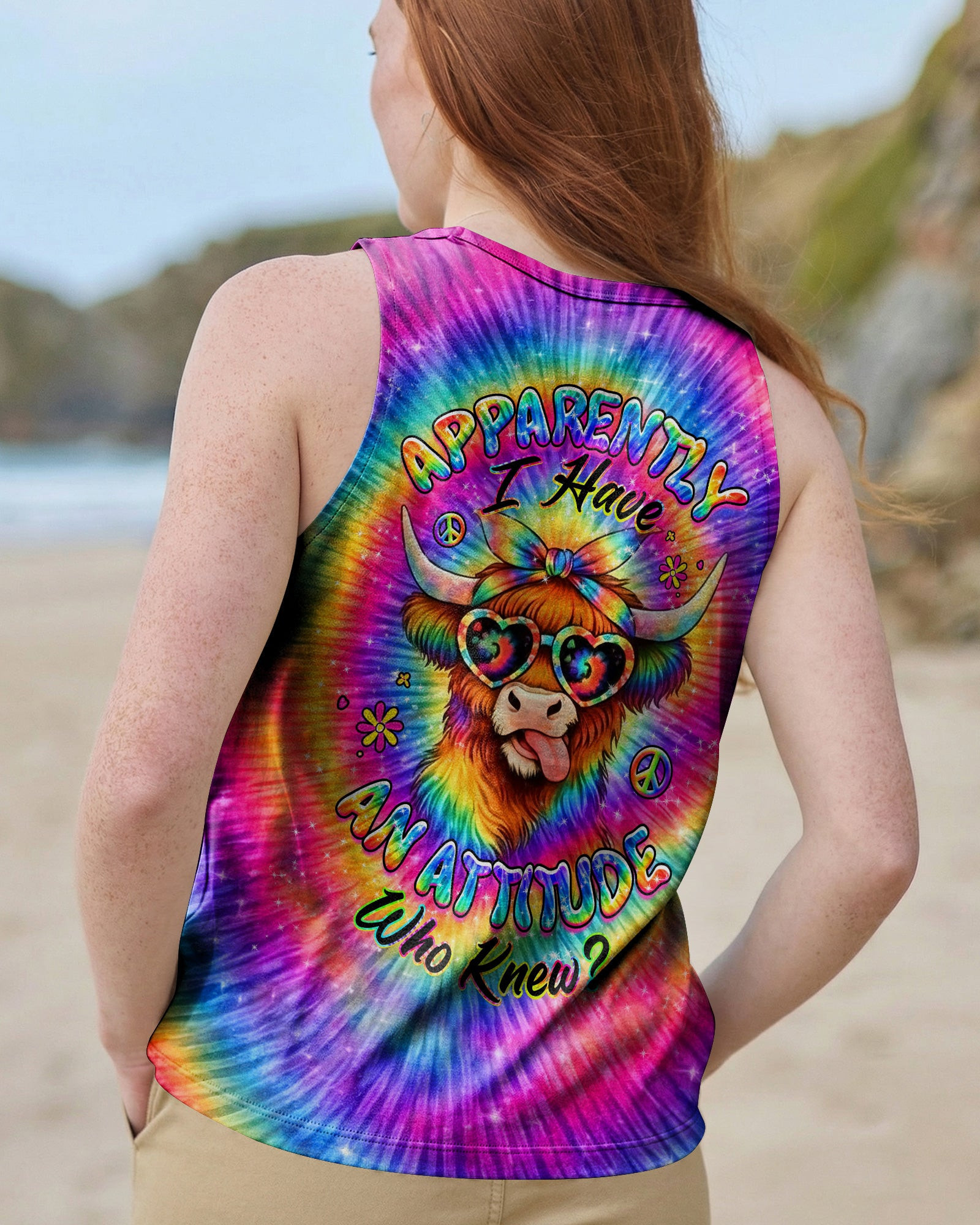 Cow Apparently I Have An Attitude Tie Dye Tank Top Funny Farm Animal Clothing Gift For Her