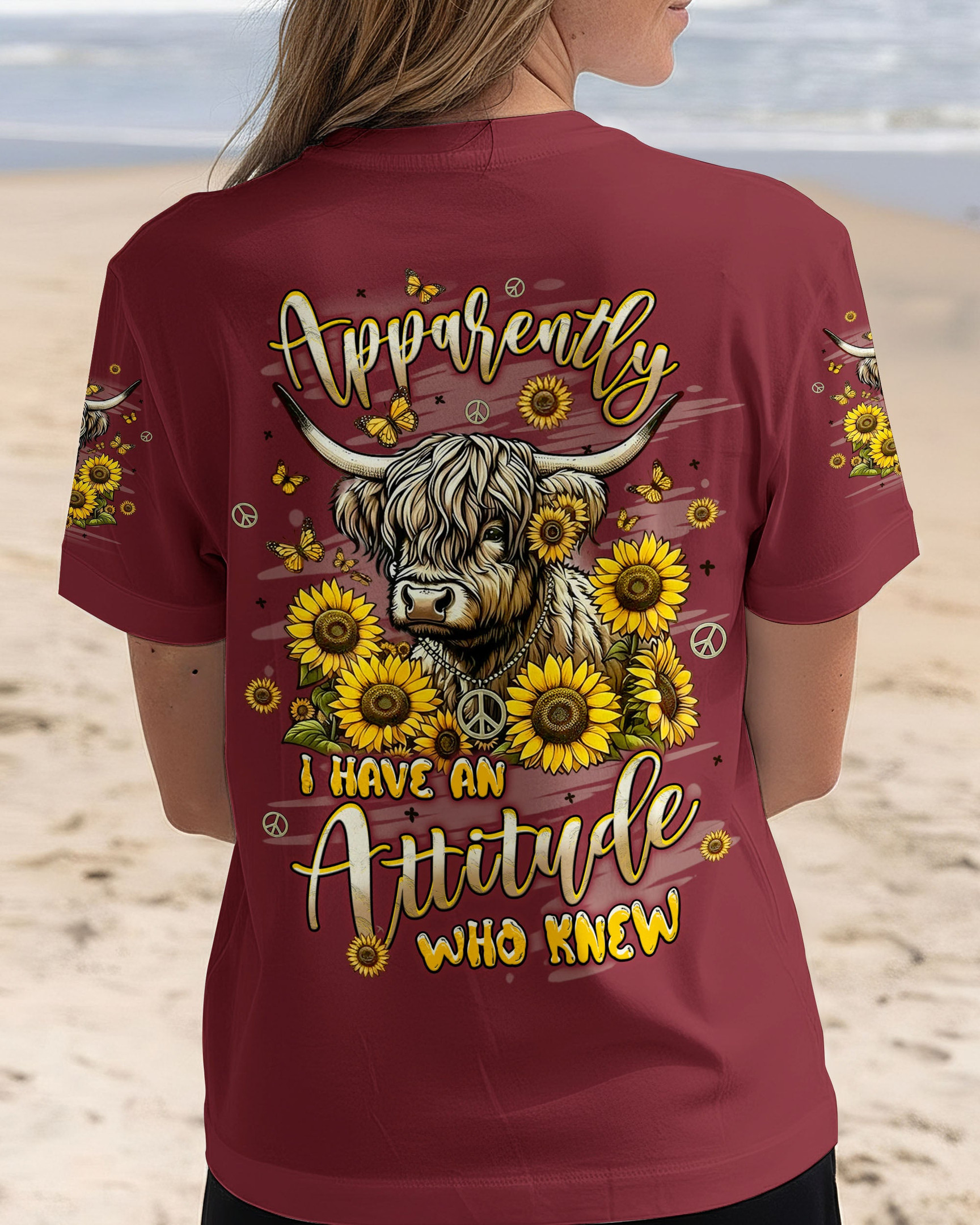 Cow Apparently I Have An Attitude V-neck Shirt Sunflower Cow Clothing Gift For Daughter - Image 2