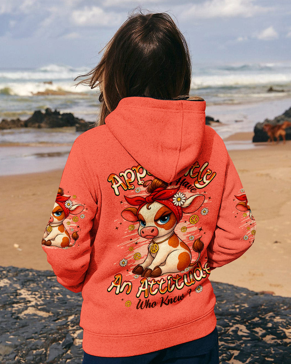 Cow Apparently I Have An Attitude Zipper Hoodie Cute Angry Cow Cartoon Pullover Gift For Wife - Image 2