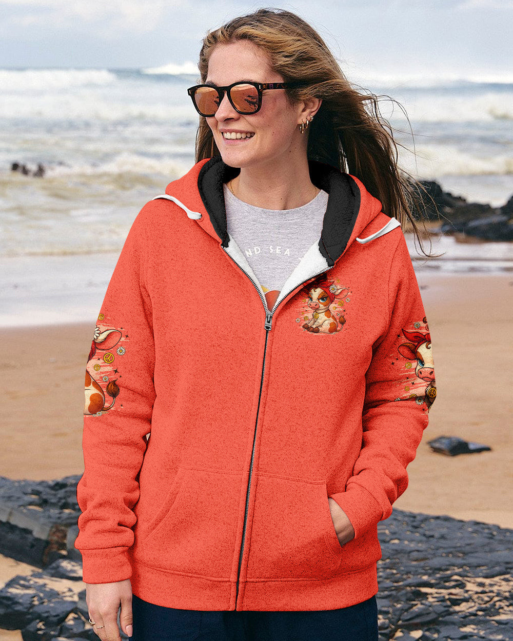Cow Apparently I Have An Attitude Zipper Hoodie Cute Angry Cow Cartoon Pullover Gift For Wife