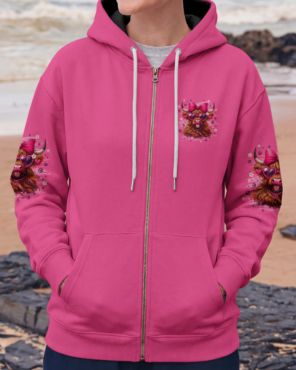 Cow Apparently I Have An Attitude Zipper Hoodie Pink Cow With Heart Sunglasses Gift For Women
