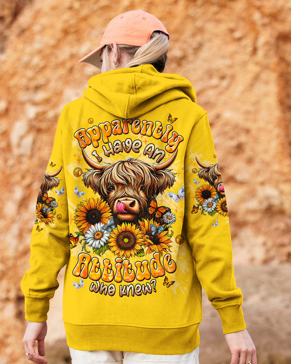 Cow Apparently I Have An Attitude Zipper Hoodie Sunflowers Butterflies Merch Gift For Cow Lover - Image 2