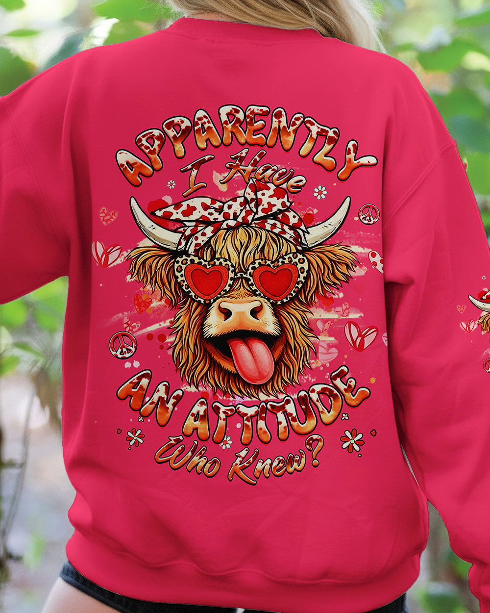 Cow Apparently I Have An Attitude Zipper Sweatshirt Cow With Heart Sunglasses Bow Gift For Wife - Image 2