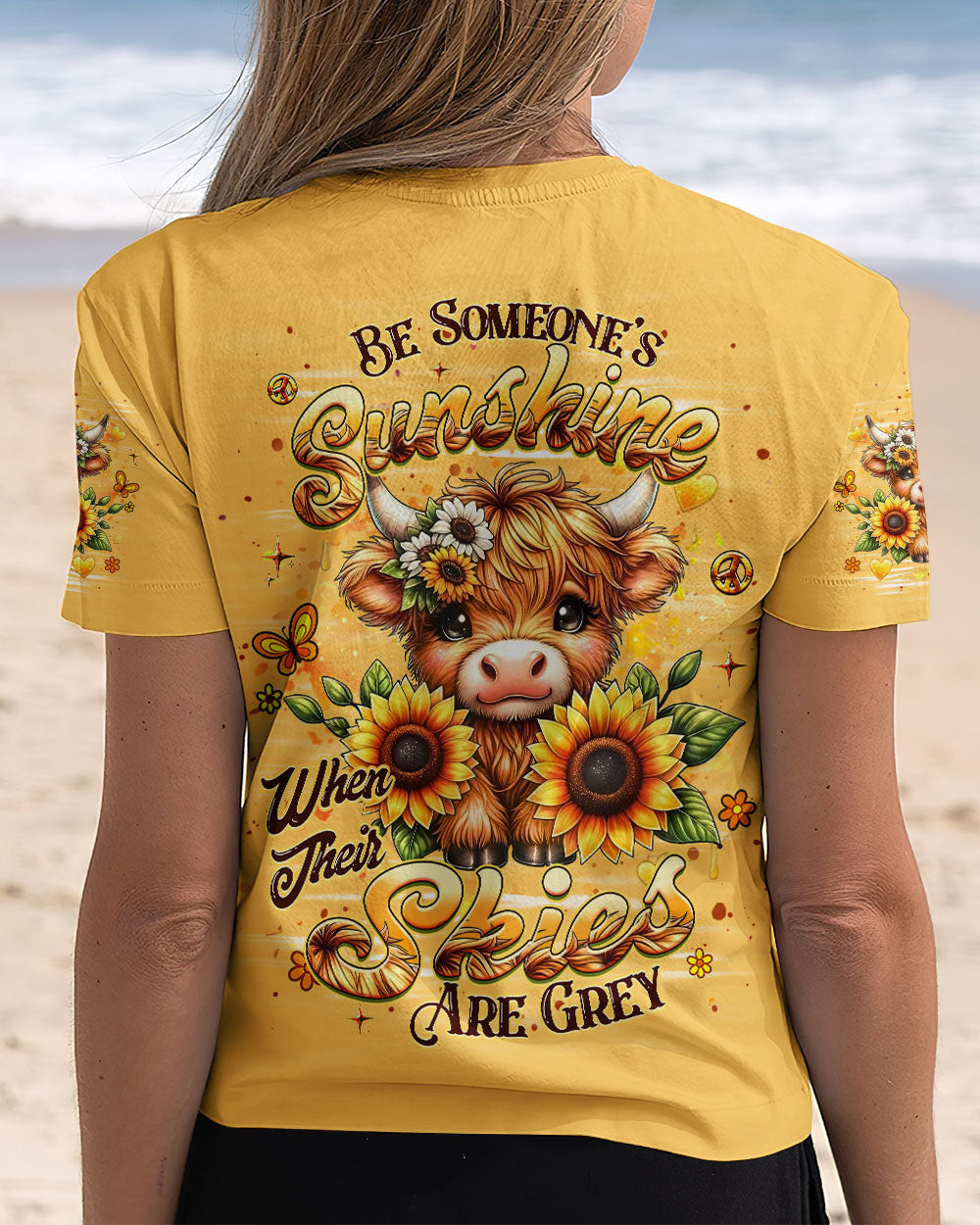 Cow Be Someone's Sunshine V-Neck Shirt Inspirational Cow Sunflowers Merch Gift For Farm Lovers - Image 2