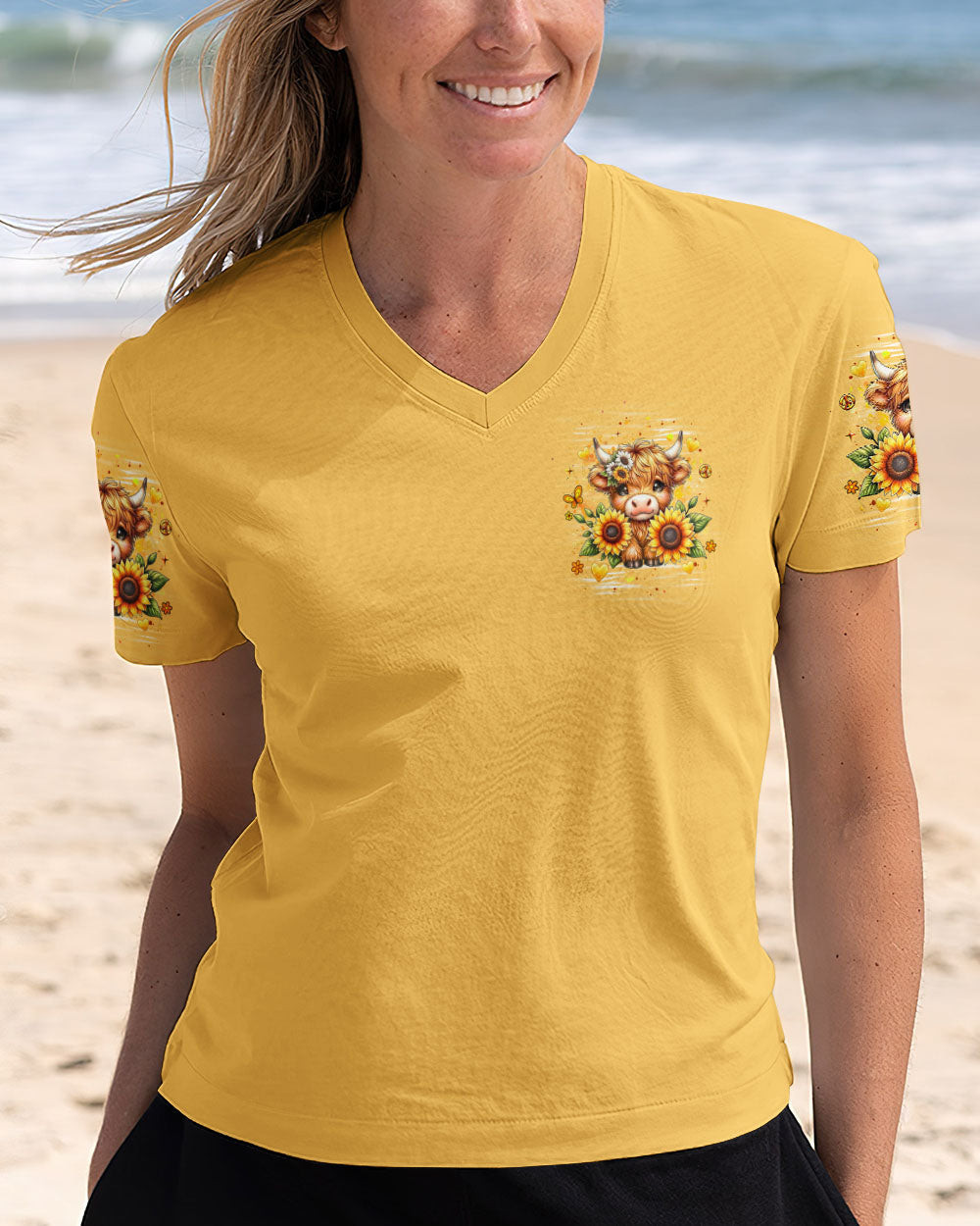 Cow Be Someone's Sunshine V-Neck Shirt Inspirational Cow Sunflowers Merch Gift For Farm Lovers