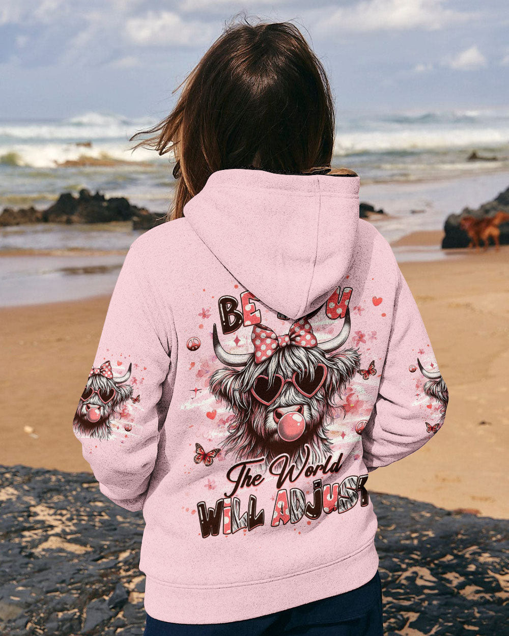 Cow Be You The World Will Adjust Hoodie Cute Cow With Heart Glasses Bubblegum Gift For Her - Image 2