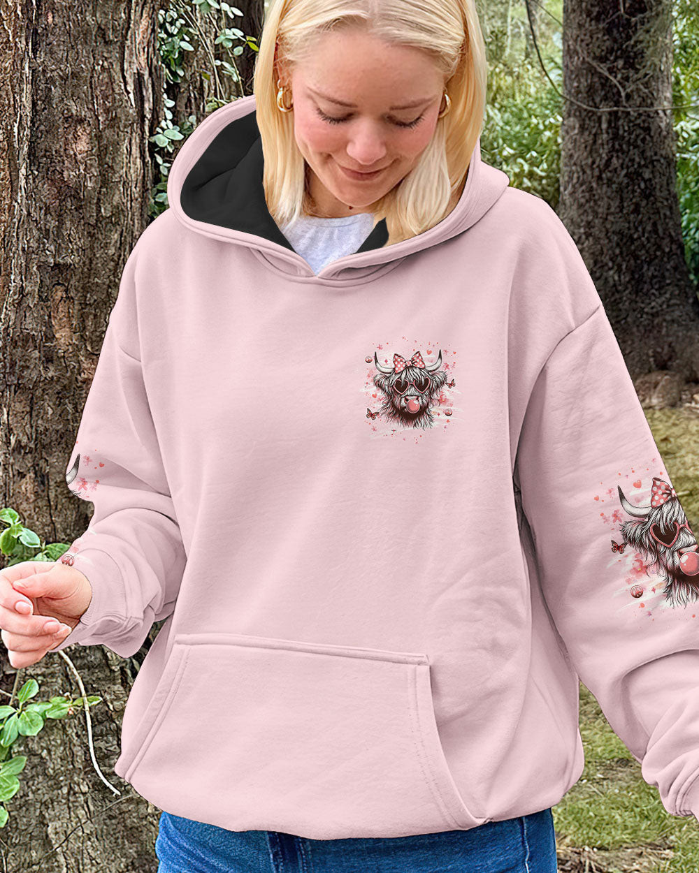 Cow Be You The World Will Adjust Hoodie Cute Cow With Heart Glasses Bubblegum Gift For Her