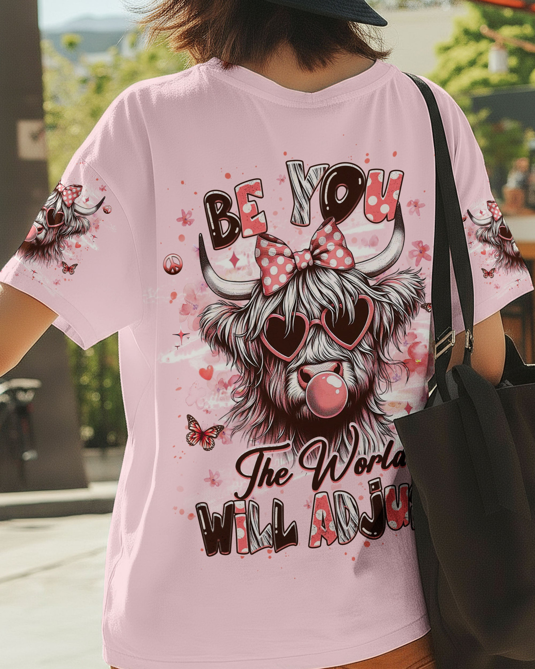 Cow Be You The World Will Adjust T-Shirt Cute Cow With Heart Glasses Bubblegum Gift Ideas