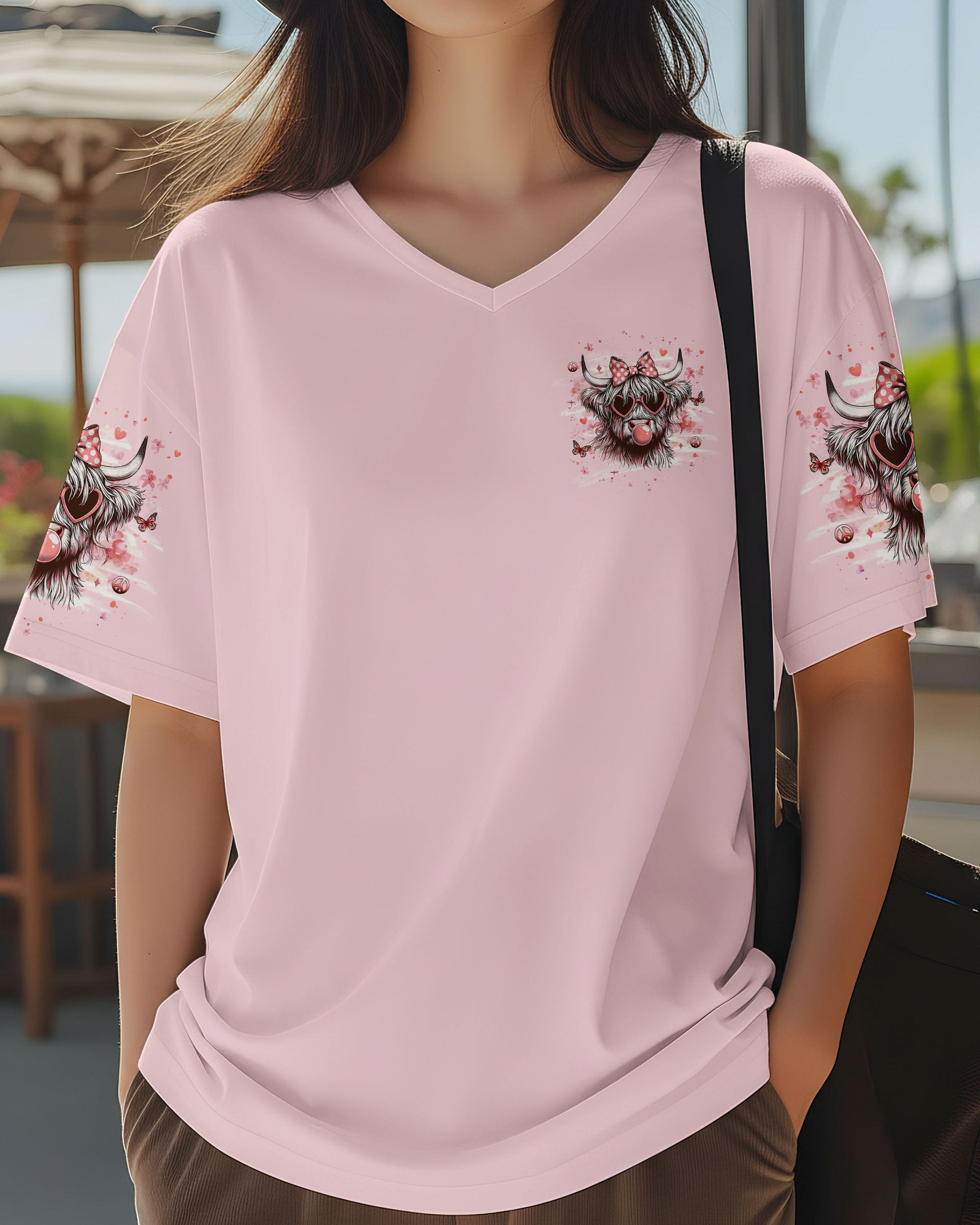 Cow Be You The World Will Adjust V-Neck Shirt Cute Cow With Glasses Bubblegum Gift For Wife