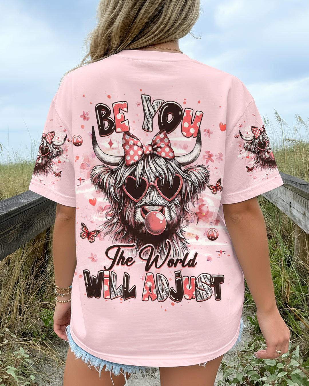 Cow Be You The World Will Adjust V-Neck Shirt Cute Cow With Glasses Bubblegum Gift For Wife - Image 2