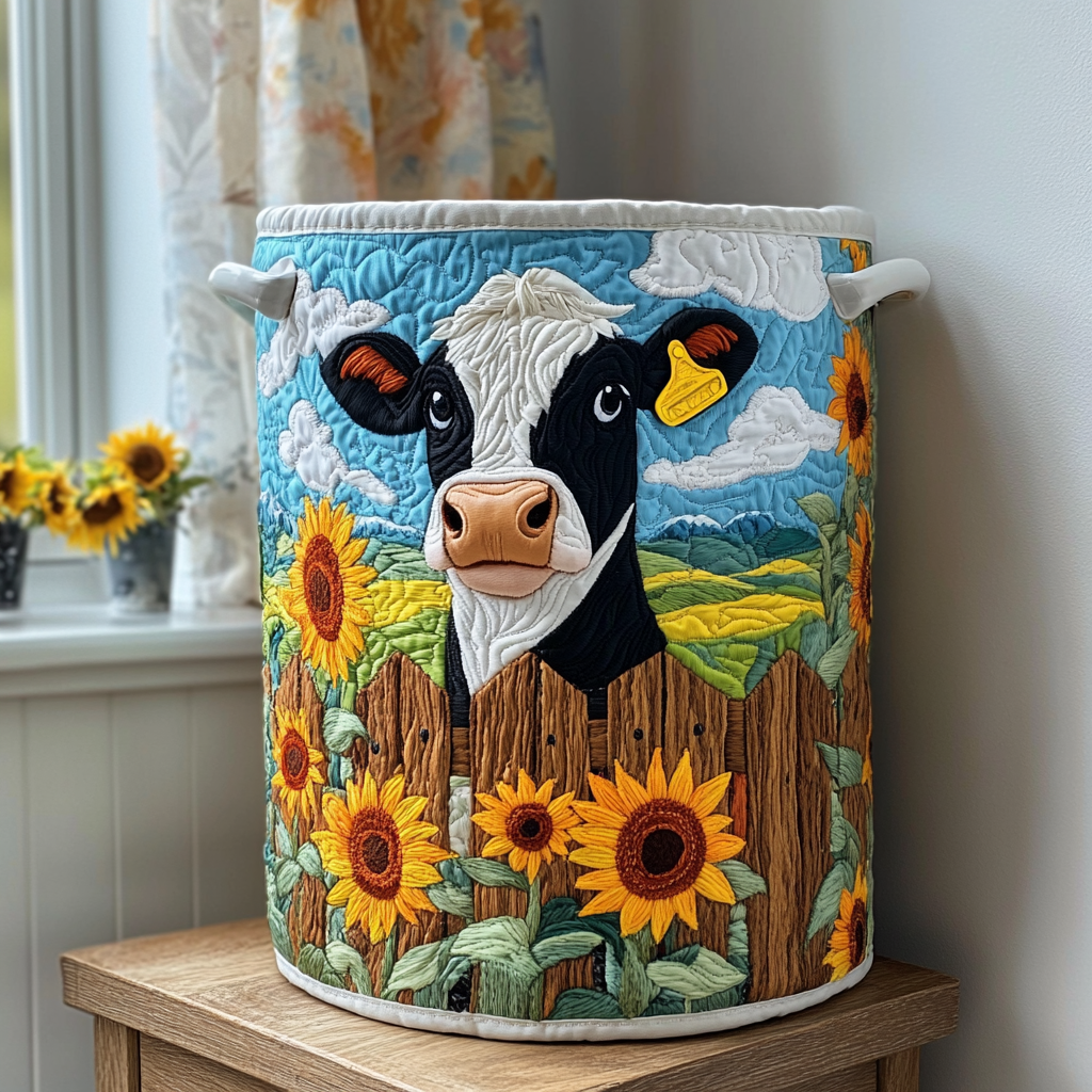Cow Blossom Quilted Laundry Basket Basket Of Clothes Best Gifts For Cow Lovers
