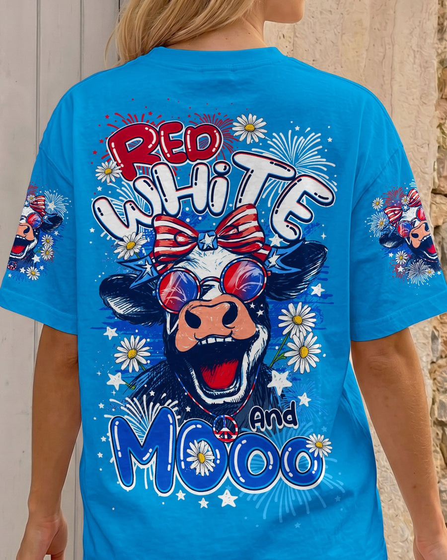 Cow Merch Red White And Blue Cute Highland Cow T-Shirt Gift For Countryside Girls Fan - Image 2