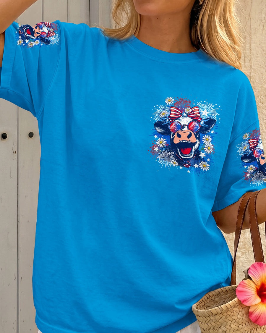 Cow Merch Red White And Blue Cute Highland Cow T-Shirt Gift For Countryside Girls Fan