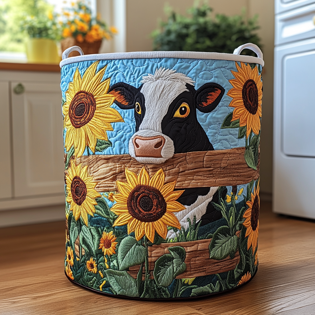 Cow Valley Quilted Laundry Basket Home Decor Gifts With Cows On Them