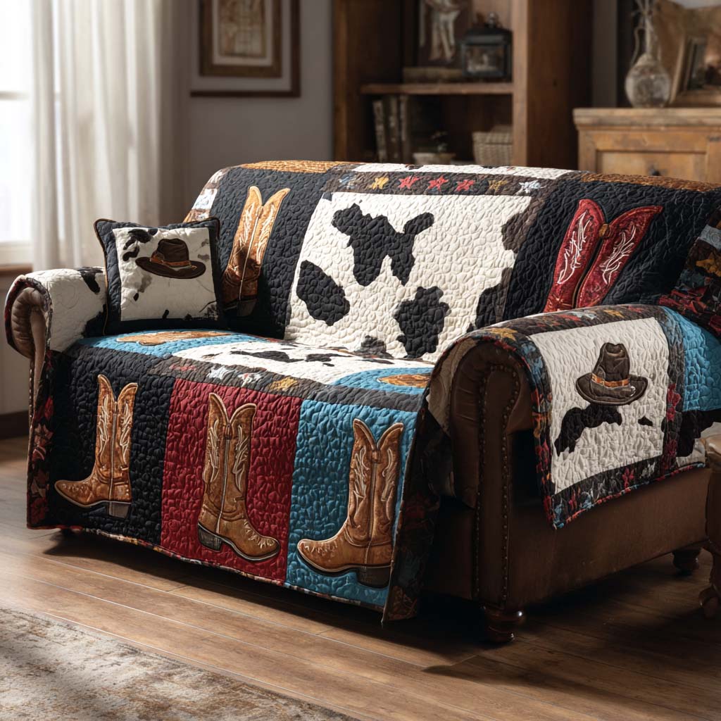 Cowboy Boot Parade Quilted Sofa Cover Furniture Covers For Sofas Gifts For Cowboys