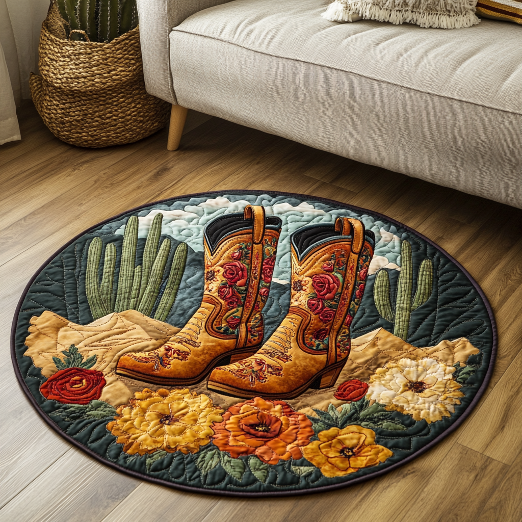 Cowboy Boots Quilted Round Mat Living Rooms Ideas Cowboy Theme Gifts
