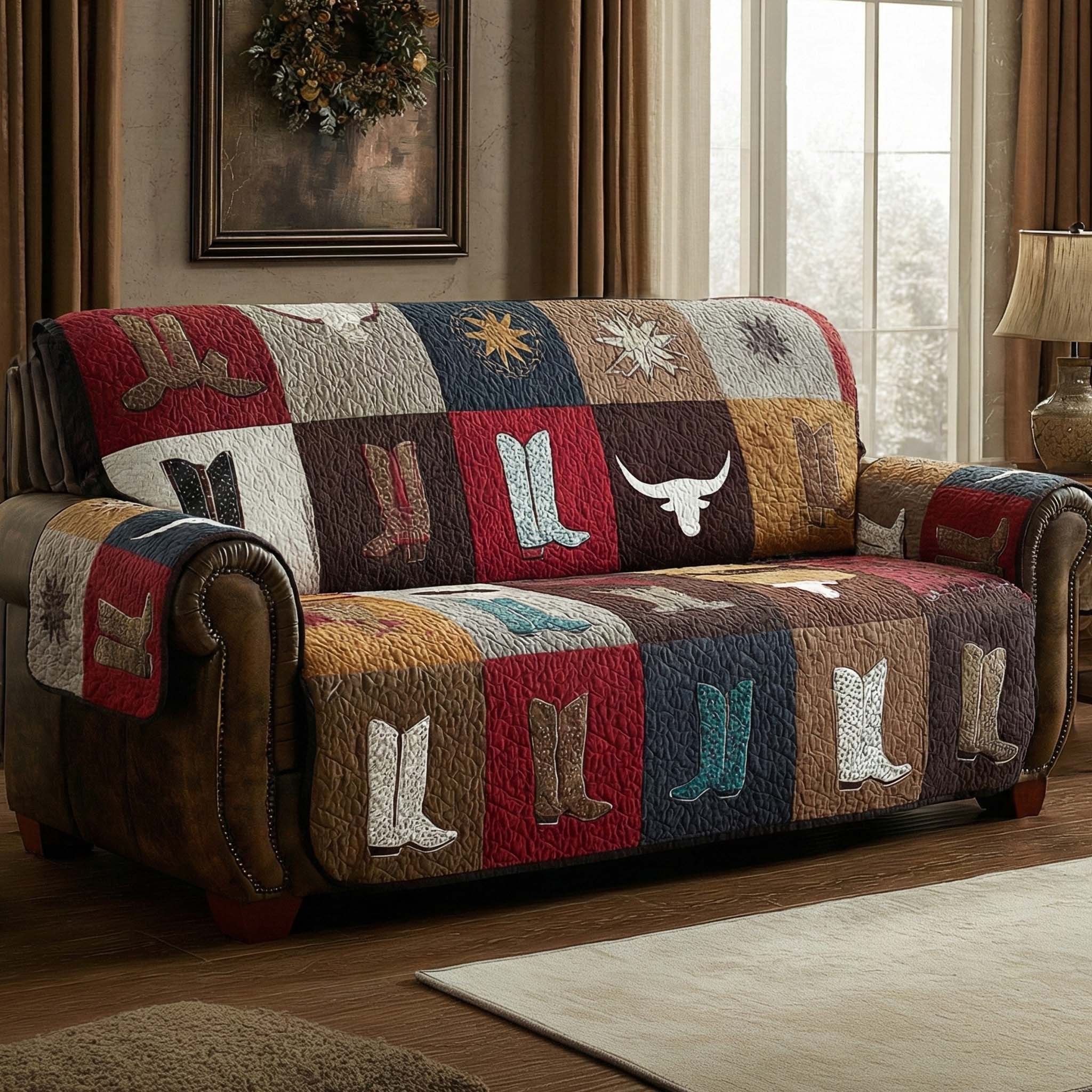 Cowboy Boots Quilted Sofa Cover Couch Cover Texas Gifts Online